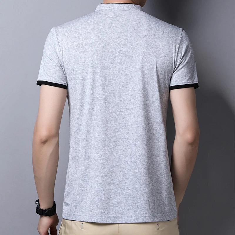 RBB 2025 Men’s Casual Fashion Stand-Up Collar Polo – Solid Color, Short Sleeve, Summer Versatile & Comfortable Top