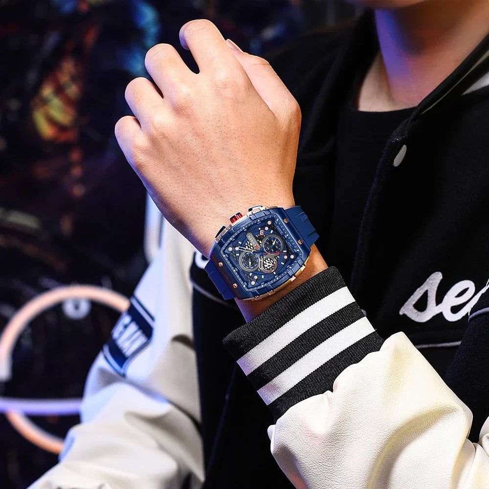 RBB Men's Luxury Square Chronograph Watch – Waterproof, Luminous, Date Display
