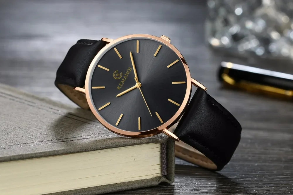 RBB Ultra-Thin Men's Quartz Watch – Minimalist Design, Leather Strap, Business Casual Style