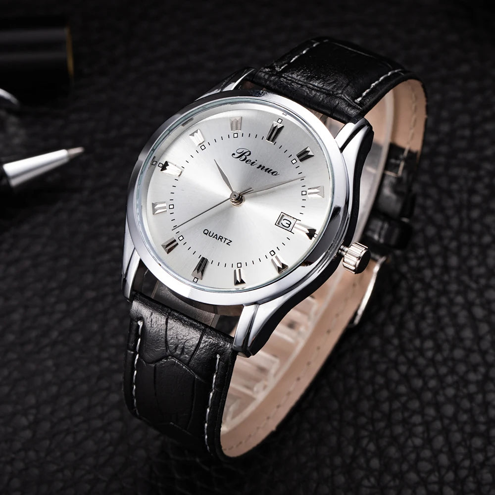 RBB Men’s Luxury Quartz Watch – Fashion Casual Leather Strap with Calendar