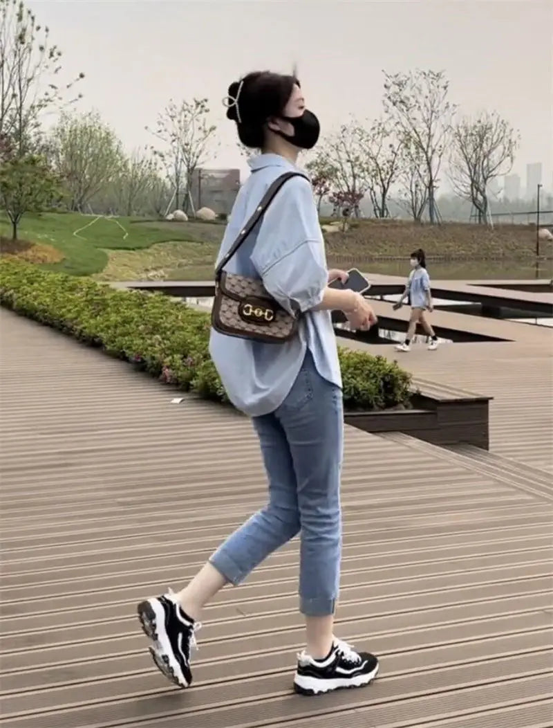 Cotton Mid-sleeve Thin Woman Blous Shir 2025 Summer New Loose Fashion Irregular Shirt Casual Vacation Top Korean Women's Clothes