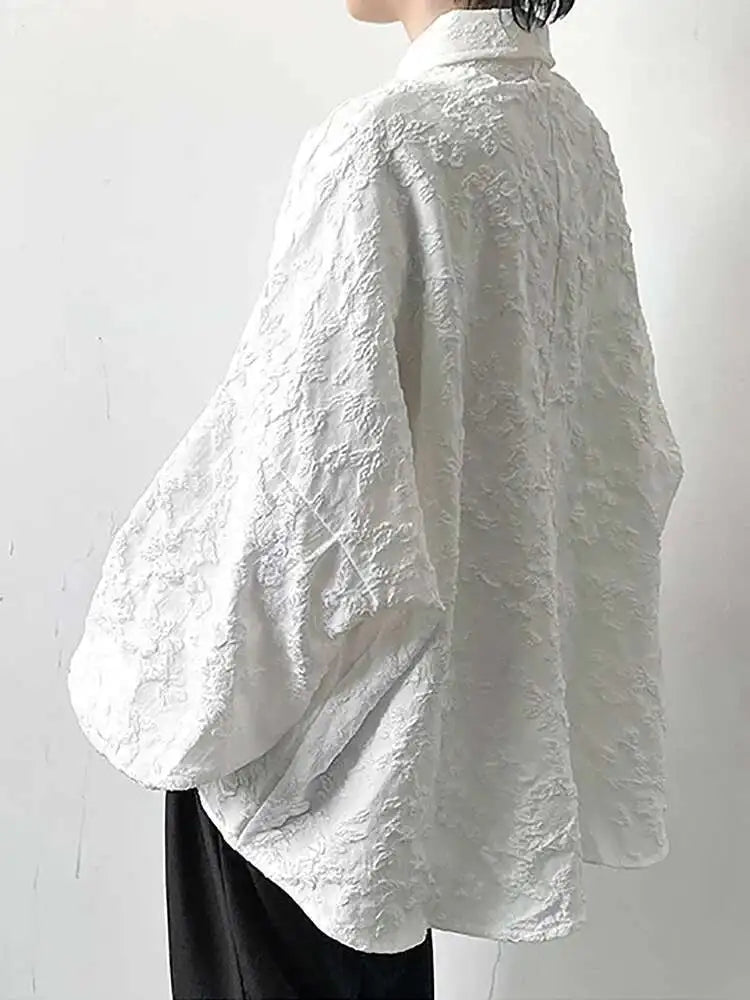 RBB Women's Crumpled Jacquard Shirt – Loose Fit Batwing Sleeve Casual Top