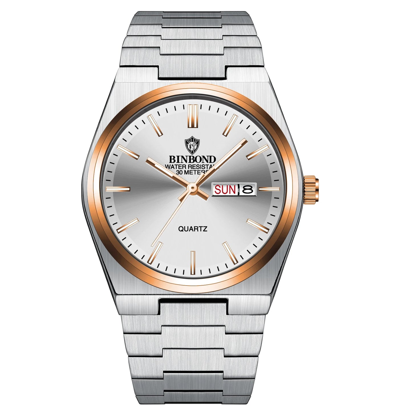 RBB Luxury Men’s Quartz Watch – Stainless Steel, Date & Week Display, Waterproof, Luminous
