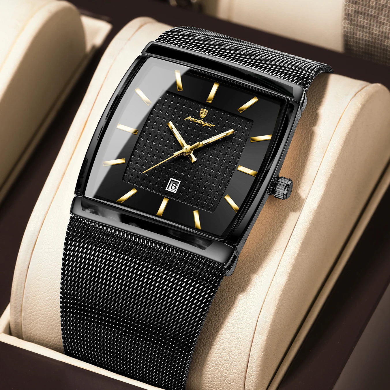 RBB Luxury Men’s Quartz Watch – Stainless Steel Mesh Band, Waterproof, Luminous Date Display, Fashion Casual