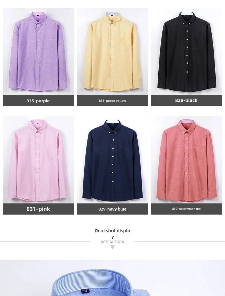 RBB Men's Oxford Long Sleeve Shirt – Slim Fit, Wrinkle-Free Casual Workwear for All Seasons