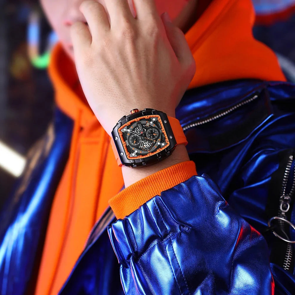 RBB Men's Luxury Square Chronograph Watch – Waterproof, Luminous, Date Display