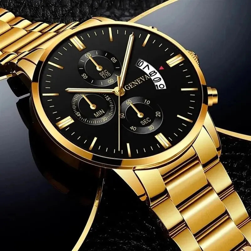 RBB Fashion Men's Stainless Steel Watch – Luxury Quartz Business Wristwatch with Calendar