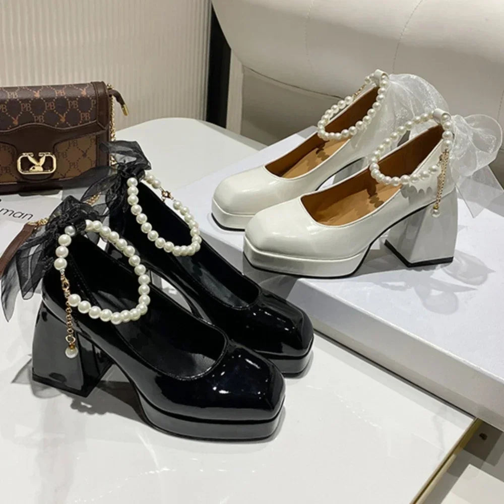 RBB 2024 Women's Mary Jane Platform High Heels – Elegant White Pumps