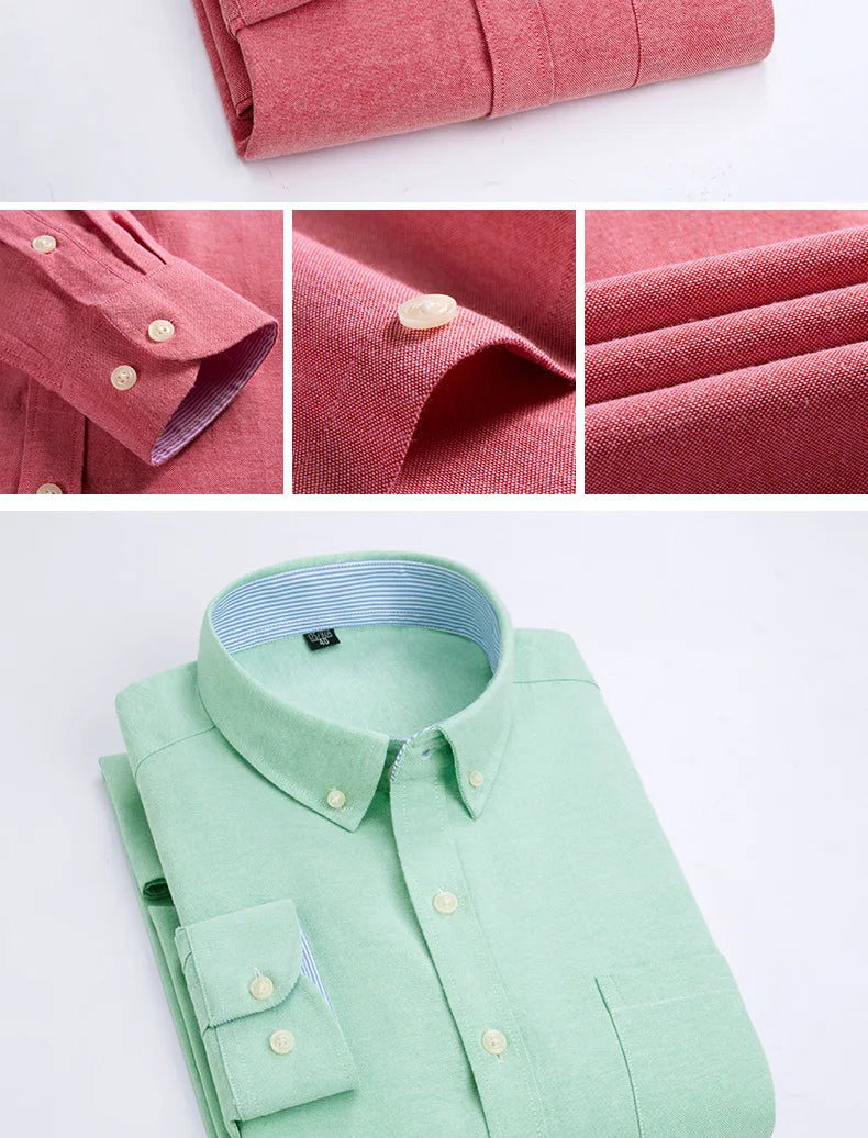 RBB Men's Oxford Long Sleeve Shirt – Slim Fit, Wrinkle-Free Casual Workwear for All Seasons