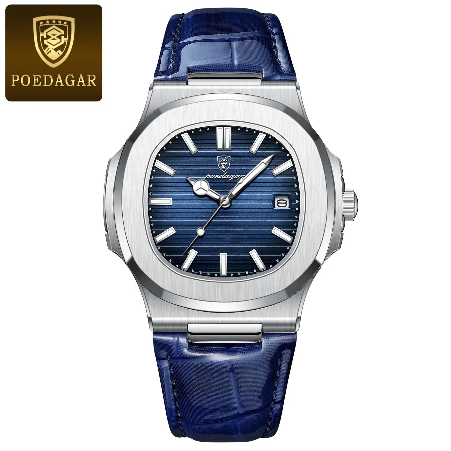 RBB Luxury Square Men’s Quartz Watch – Waterproof, Luminous, Leather Strap, Date Display + Gift Box