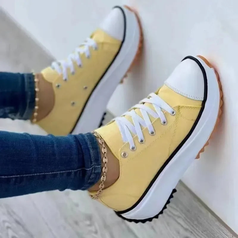 Women's Canvas Low-Top Casual Shoes | Lightweight, Solid Color, Round Toe | Large Sizes Available