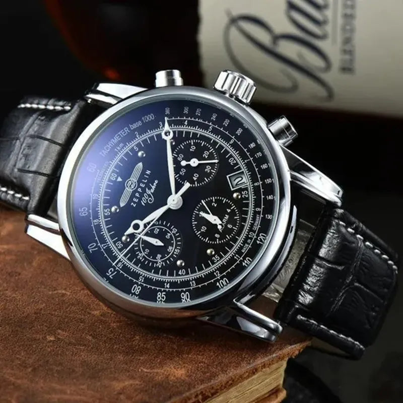 RBB Men's Luxury Quartz Watch – Leather Strap, Retro Airship-Inspired Design