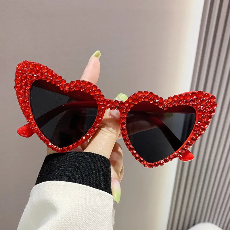 RBB Luxury Diamond Frame Heart Shape Sunglasses – Large UV400 Protection for Women