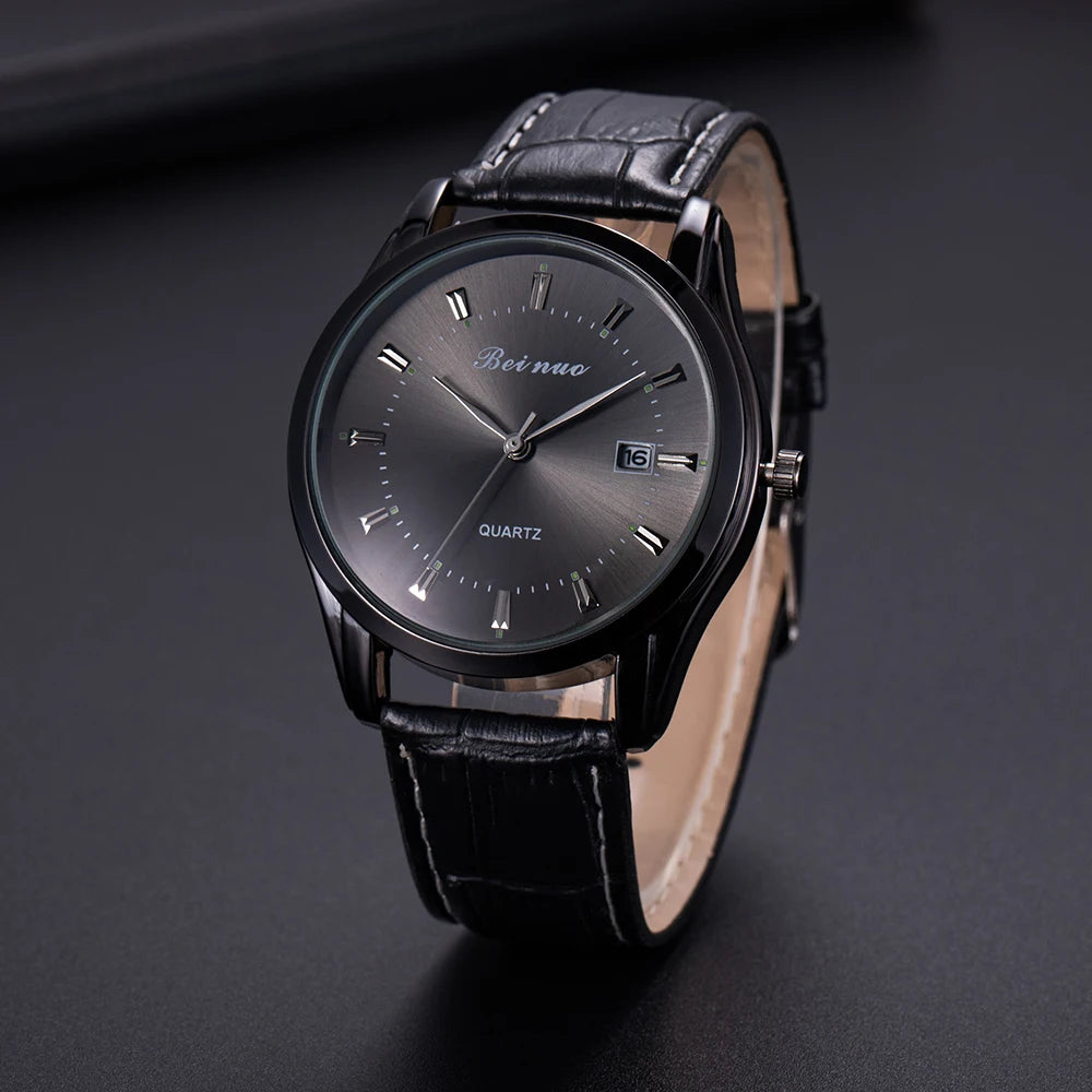 RBB Men’s Luxury Quartz Watch – Fashion Casual Leather Strap with Calendar