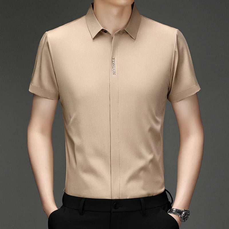 RBB Men’s Business Casual Short Sleeve Shirt – Wrinkle-Resistant Solid Color