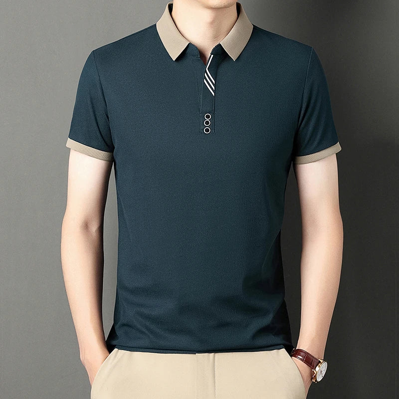 RBB Men's Solid Color Casual Short Sleeve Polo Shirt – Summer Comfortable Top for Business & Leisure