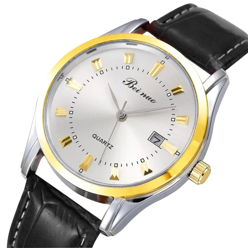 RBB Men’s Luxury Quartz Watch – Fashion Casual Leather Strap with Calendar