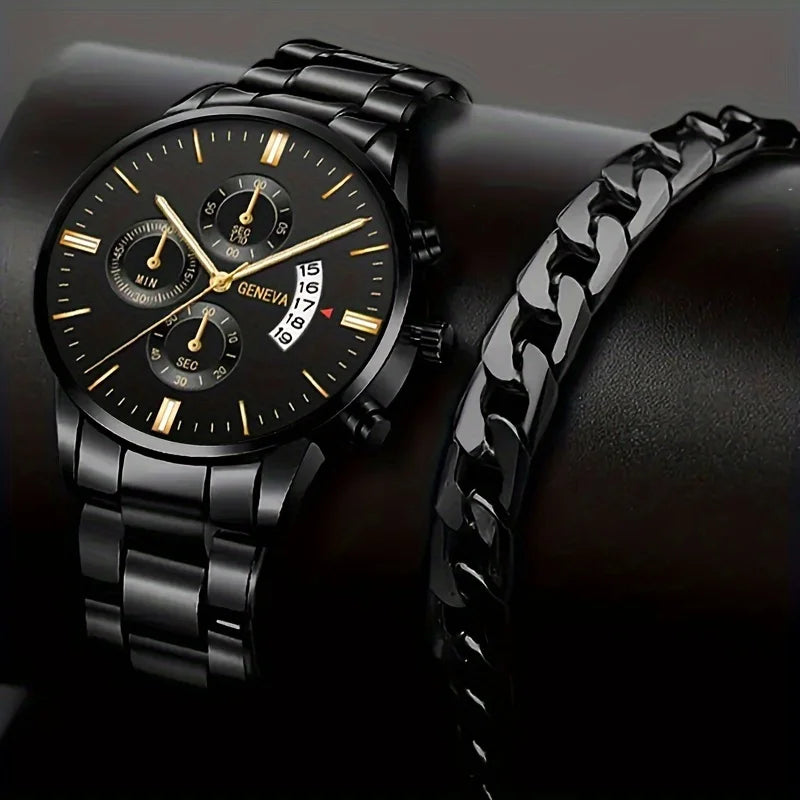 RBB Fashion Men's Stainless Steel Watch – Luxury Quartz Business Wristwatch with Calendar