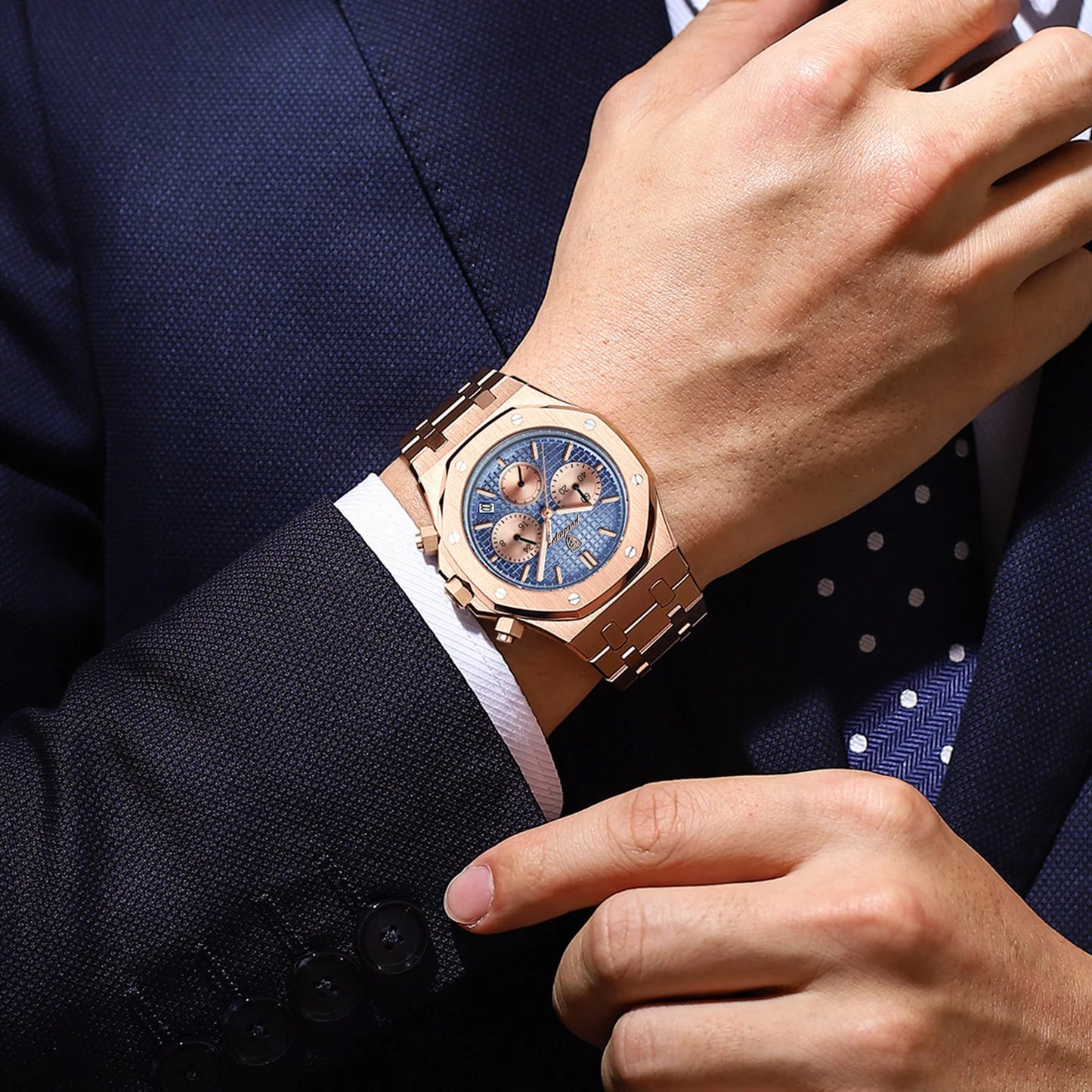 RBB Luxury Men's Stainless Steel Chronograph Watch – Military Style, Waterproof & Luminous Quartz Wristwatch