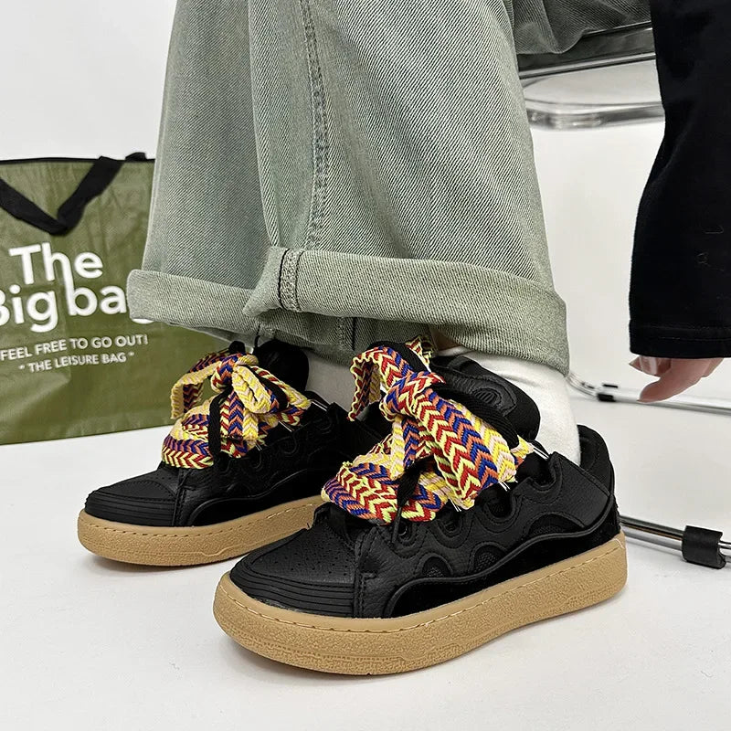 2025 Unisex Thick-Soled Dad Sneakers – Casual Lace-Up Skateboard Shoes, Mixed Colors