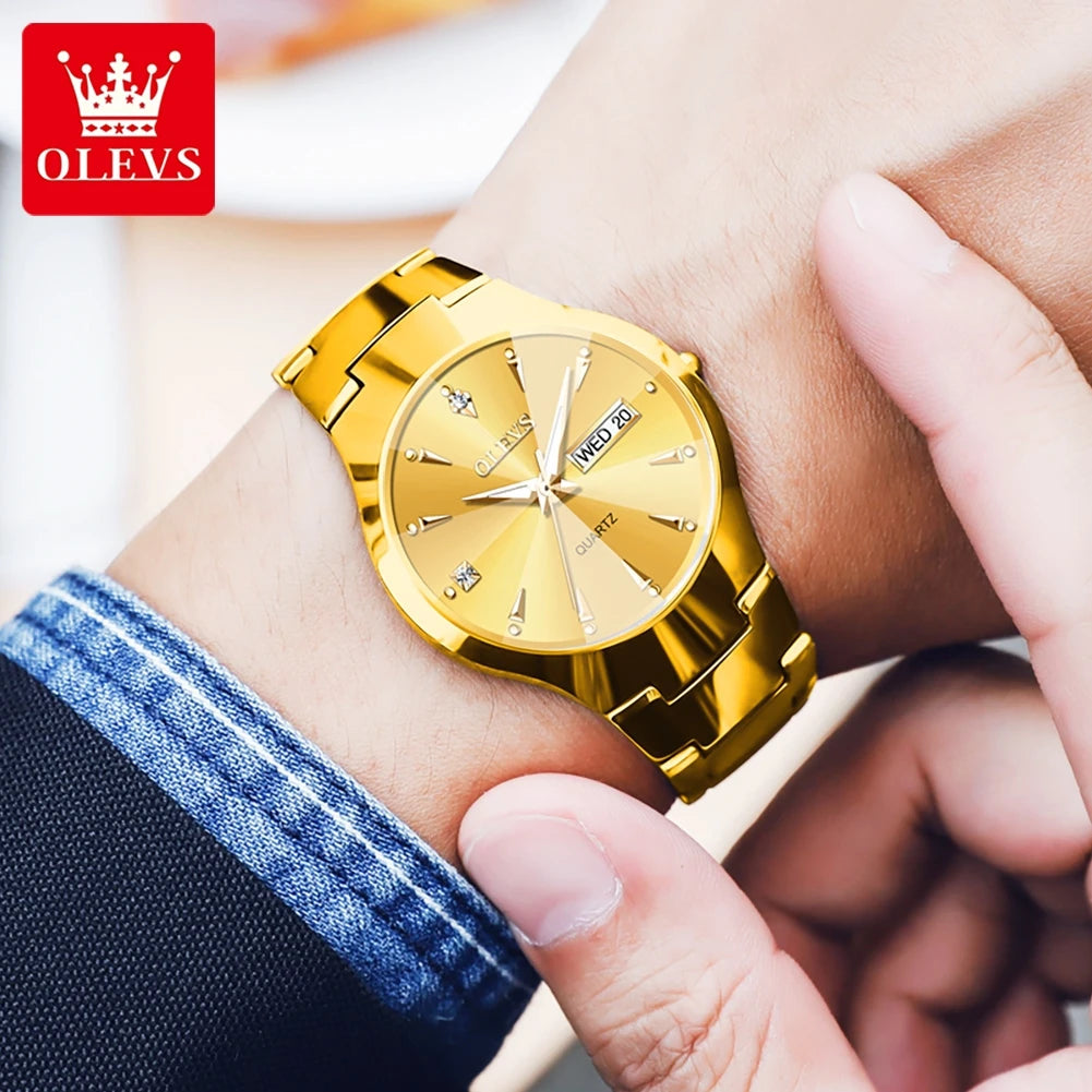 RBB Men’s Luxury Quartz Watch – Tungsten Steel Case & Strap, Luminous, Date & Week Display, Waterproof
