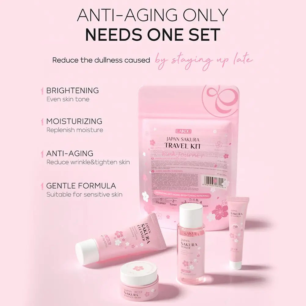 Sakura Skin Care Set – Cleanser, Serum, Toner, Sunscreen & Cream for Women