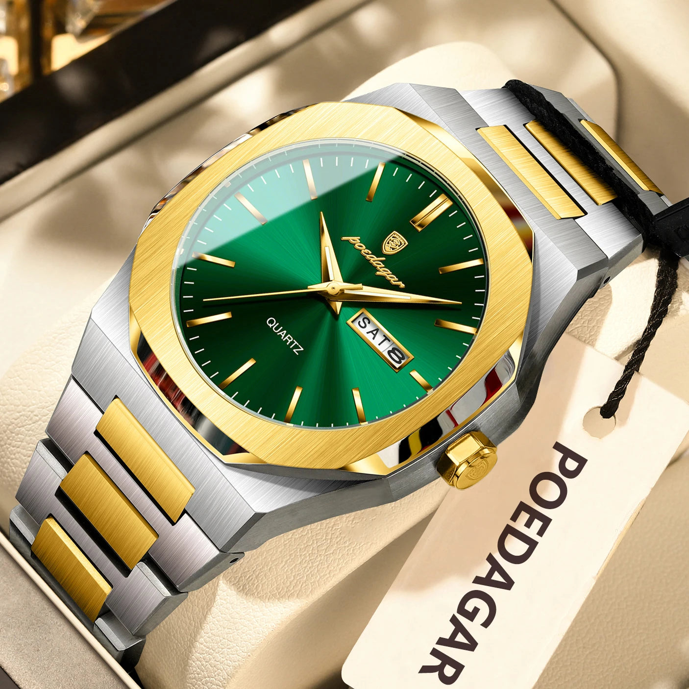 RBB Men’s Fashion Quartz Watch – Waterproof Luminous Stainless Steel with Date & Week Display