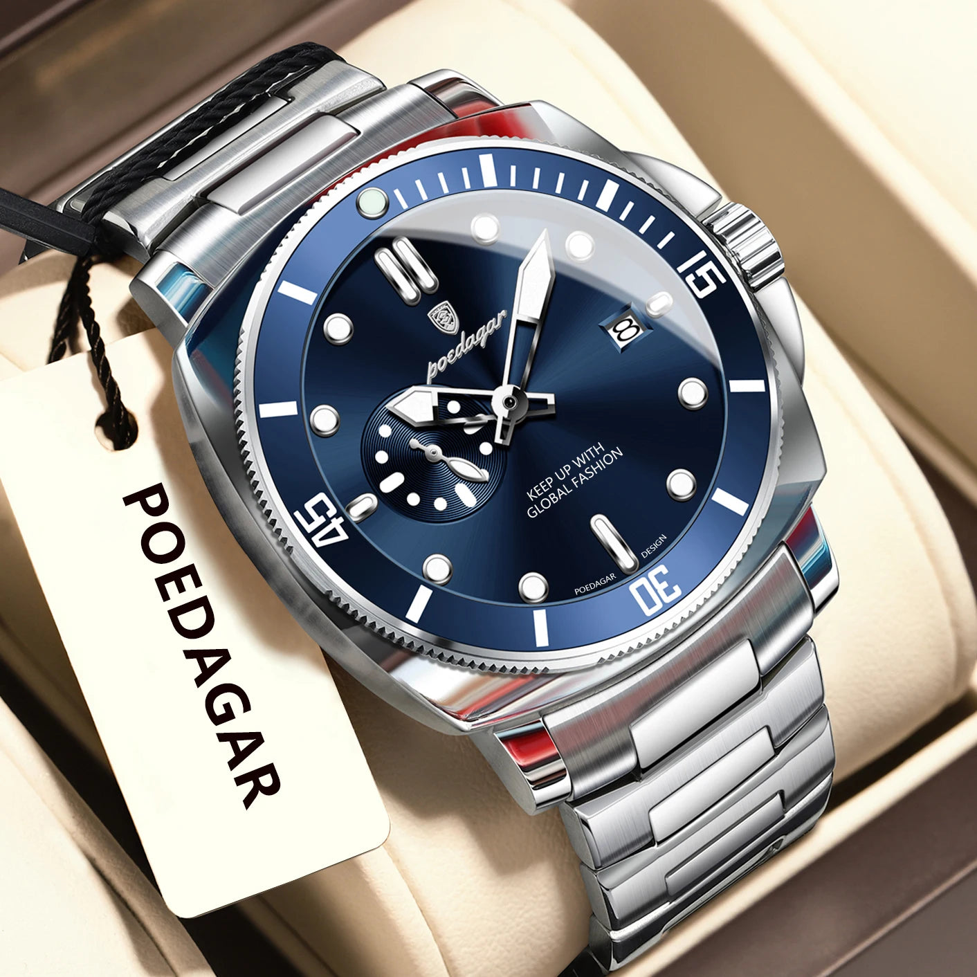 RBB Luxury Men's Quartz Watch – Stainless Steel, Waterproof, Luminous, Date Display, Business Style