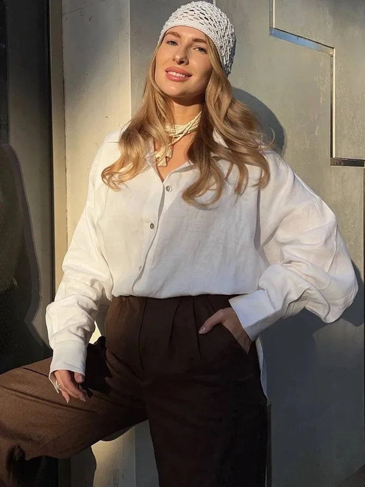 D.Nale K White Women's Shirts Elegant Long Sleeve Loose-Fitting Woman Blouse New Vintage Basic Top Collar Shirt for Women