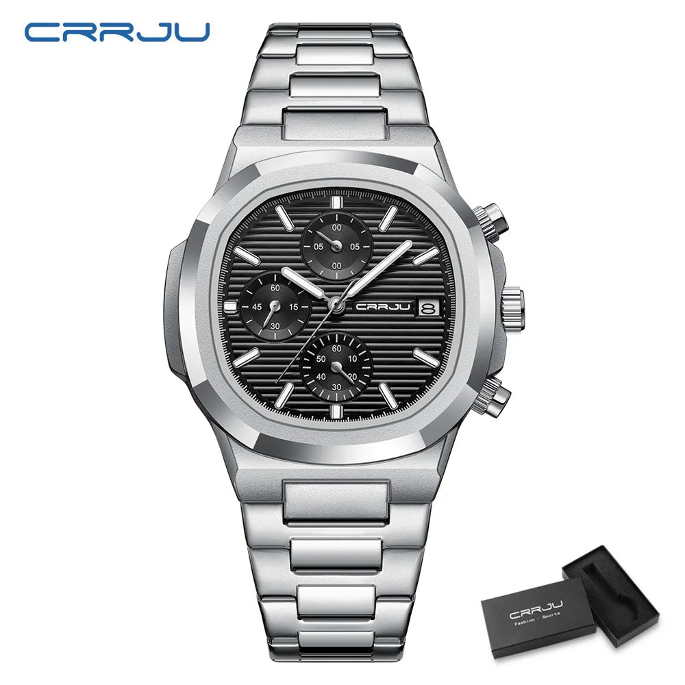 RBB Men's Luxury Quartz Watch – Stainless Steel, Square Case, Luminous & Waterproof