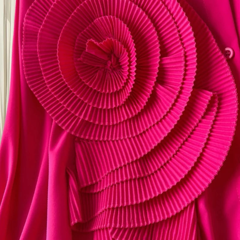 2025,New,European,Clothes,Loose,Blouse,Chic,Turndown Collar,Irregular,Three-dimensional flowers,Women,Batwing Sleeve,Tops,41293