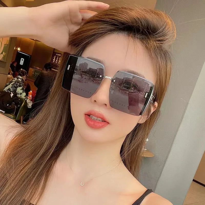 RBB Vintage Rimless Square Sunglasses for Women – Gradient Mirror Lens, Classic Retro Style