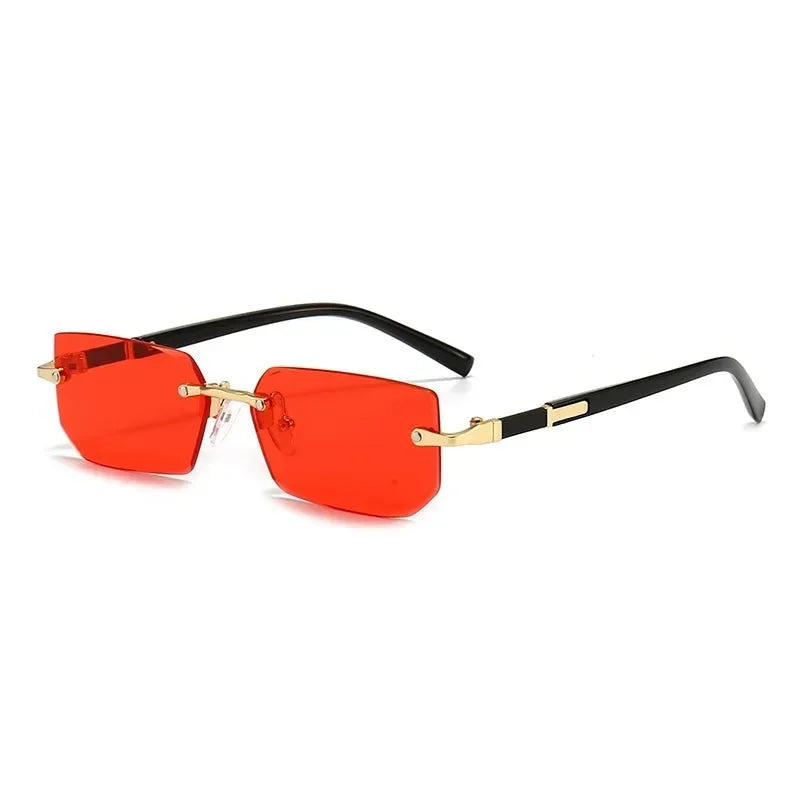 RBB Rimless Rectangle Sunglasses – Unisex Fashion Small Square Shades