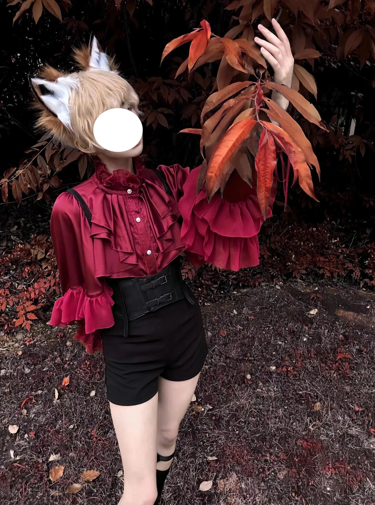 Gothic Style Batwing Sleeve Shirt Women Lolita Loose Spring Autumn Ladies Elegant Red and Black Top Blouse Solid Color Blouse