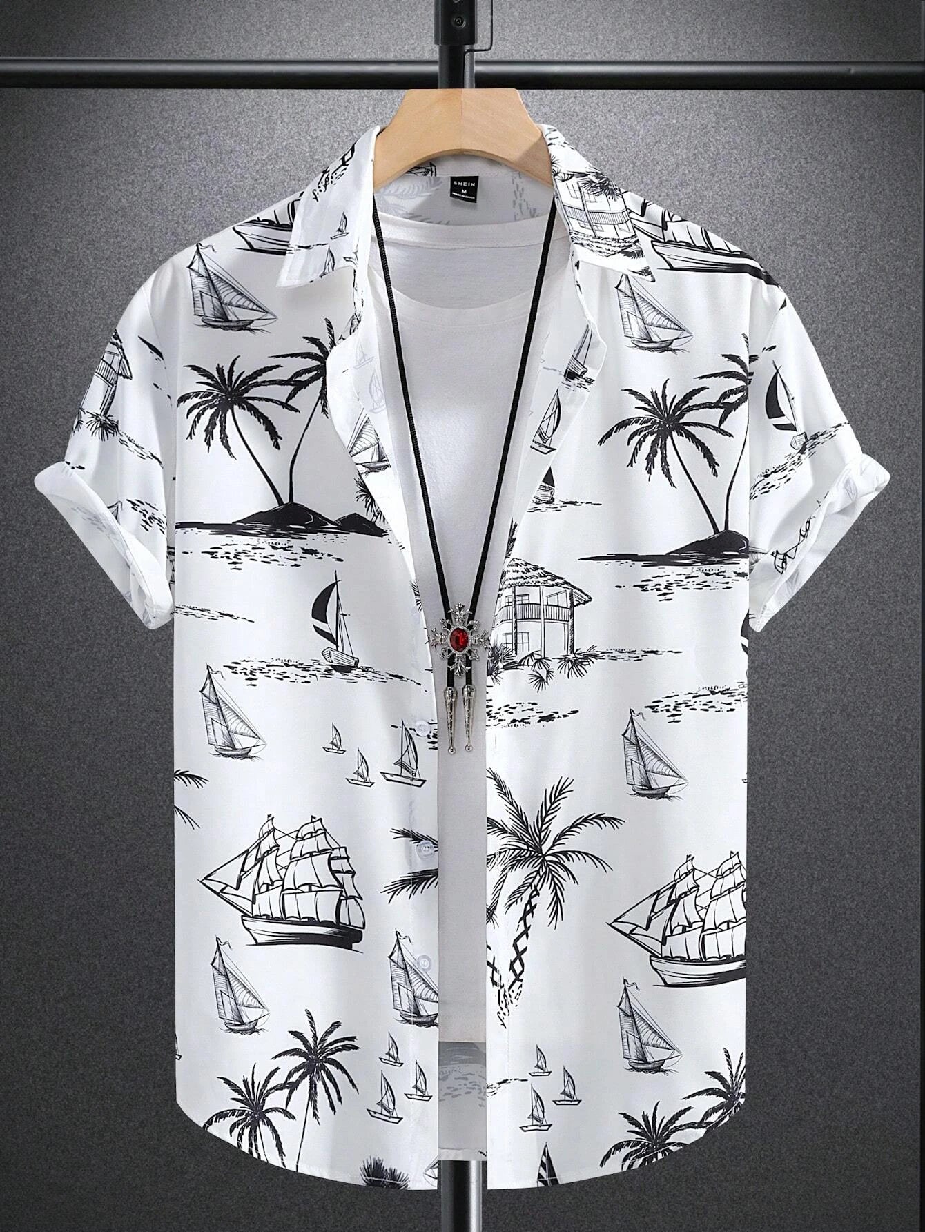 RBB Men’s Coconut Tree Print Shirt – Casual Summer Button-Down