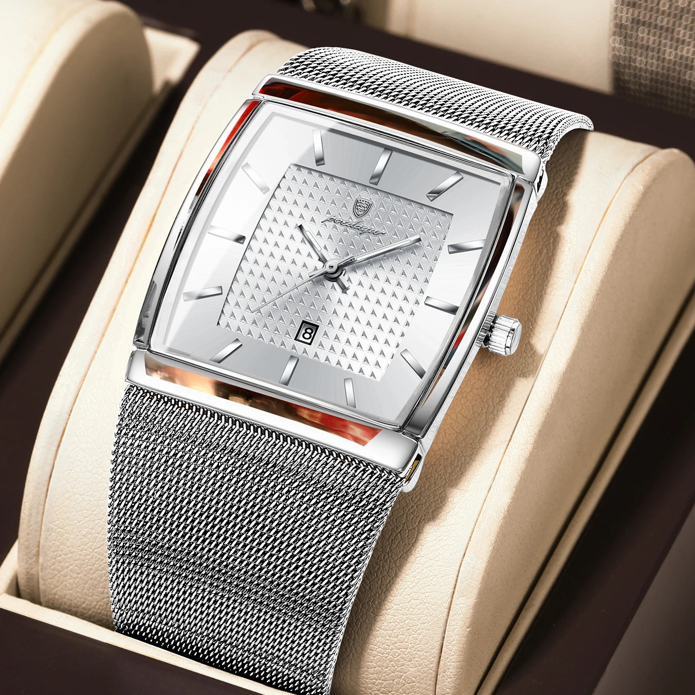 RBB Luxury Men’s Quartz Watch – Stainless Steel Mesh Band, Waterproof, Luminous Date Display, Fashion Casual