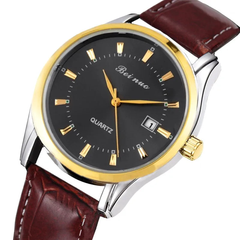 RBB Men’s Luxury Quartz Watch – Fashion Casual Leather Strap with Calendar