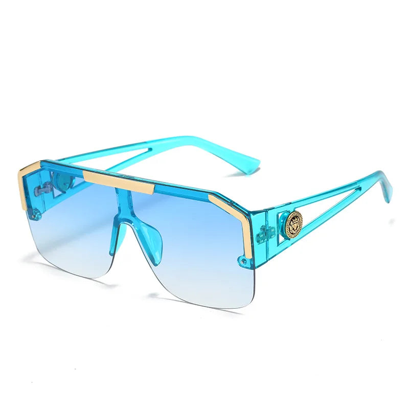RBB Women's Flat Top One-Piece Sunglasses – Oversized Half Frame with Lion Head Detail | UV400 Big Sun Shades
