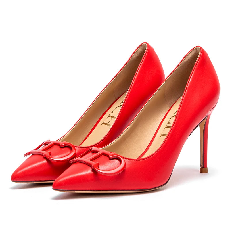 RBB Women’s 9cm High Heels – Pointed Toe with Metal Buckle