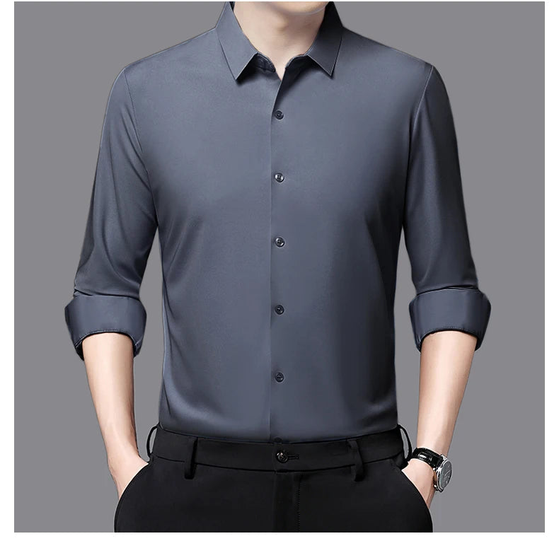 RBB Men’s Premium Ultra-Stretch Long Sleeve Shirt – Silky Formal & Casual Wear