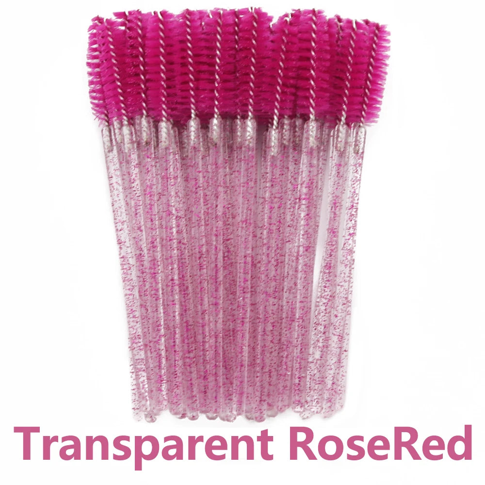 50Pcs Disposable Eyelash & Eyebrow Brushes – Soft Crystal Head Mascara Wands
