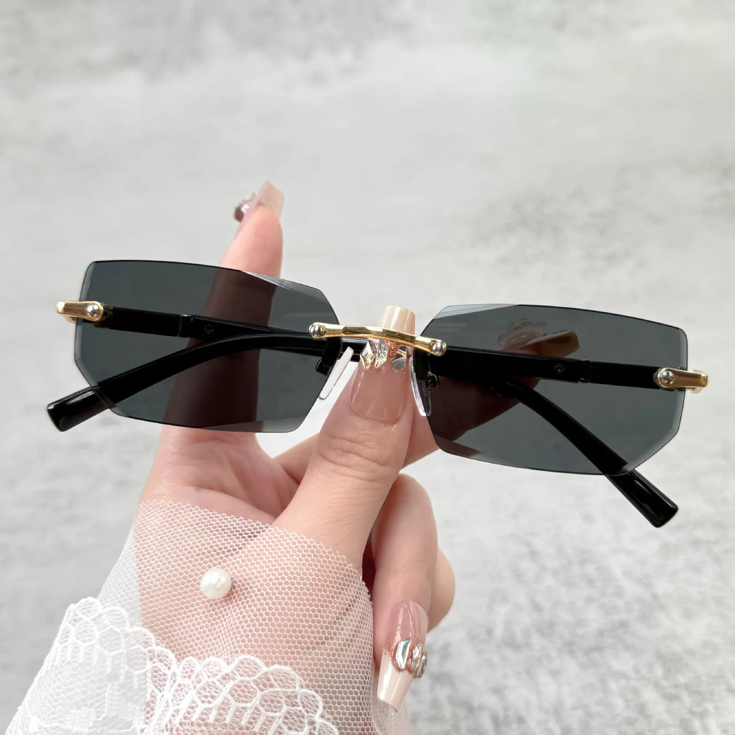 RBB Rimless Rectangle Sunglasses – Small Square Unisex Summer Travel Shades