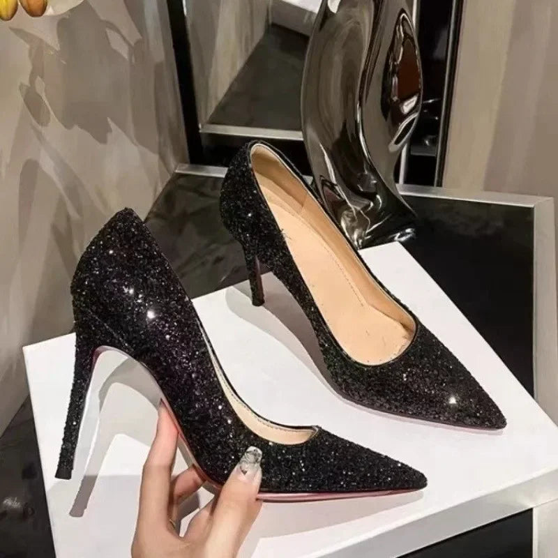 RBB 2024 Large Size Stiletto High Heels for Women – Glitter Sequin Party Pumps | Sexy Fashion Banquet Shoes | Professional Single Heels