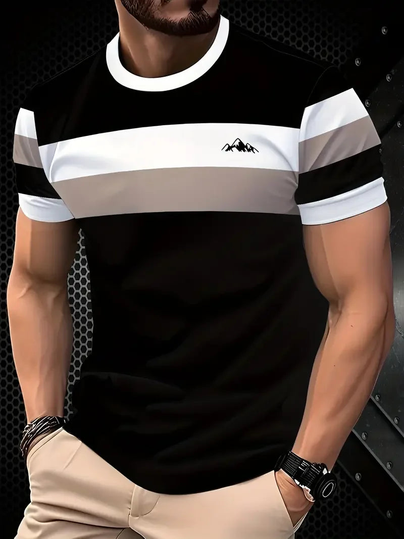 RBB Summer Men's Oversized Stripe Print T-Shirt – Casual Loose Fit, Short Sleeve Round Neck Streetwear Top
