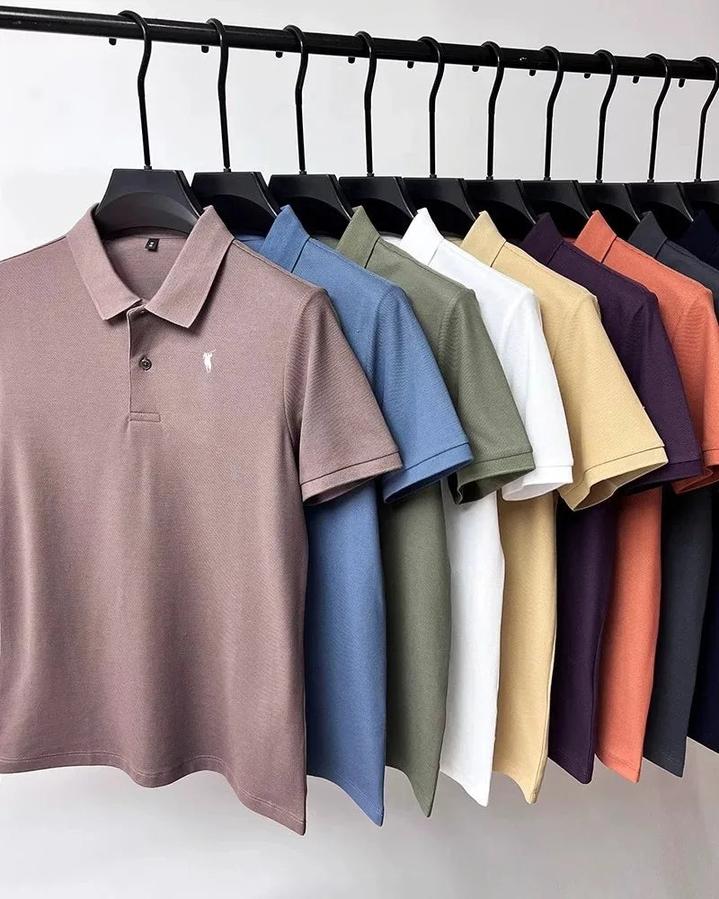RBB 2025 Men’s Luxury Polo Shirt – Exquisite Horse Print, Short Sleeve, High-End Designer Summer Menswear