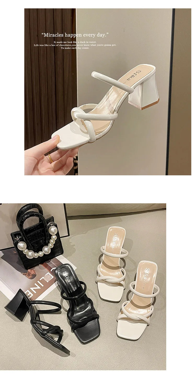 RBB Summer Retro High Heel Slippers – Versatile Thick Heel for Women