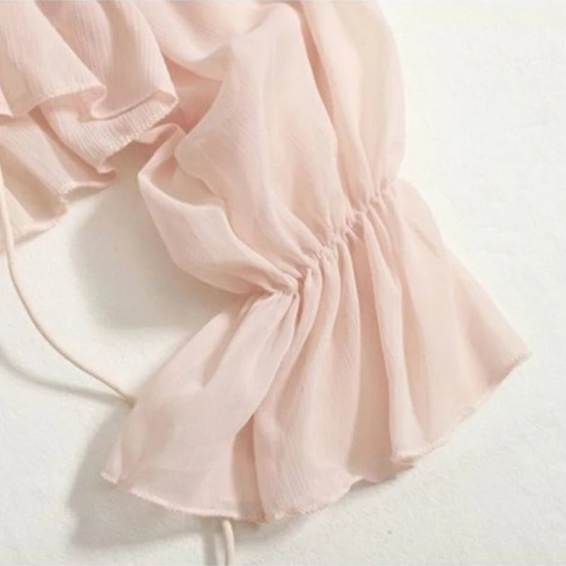 Blouses Women Lace-up Summer New Design Thin Trendy Long Sleeve Leisure Sweet Girls All-match Korean Style Tender Streetwear Ins