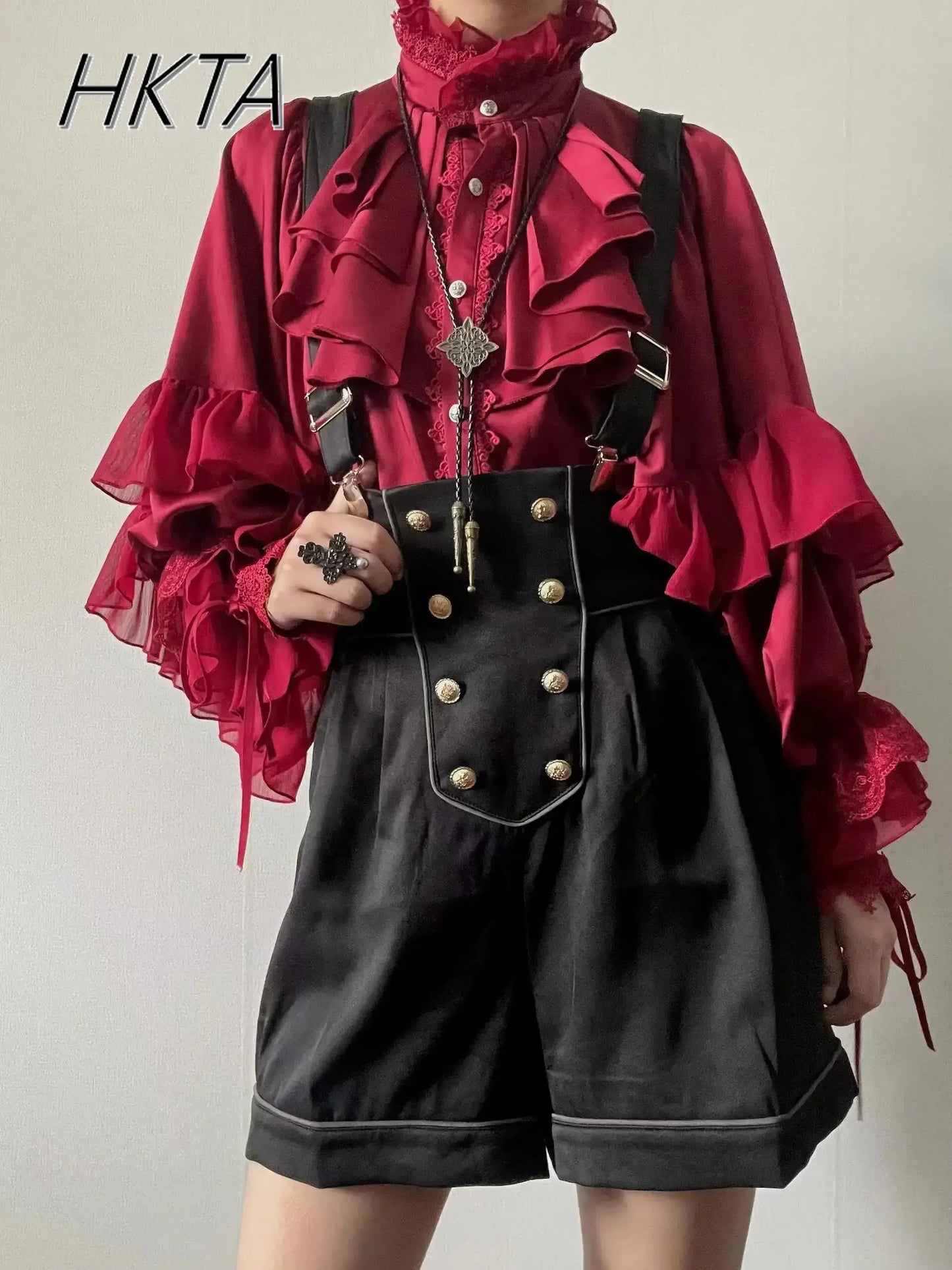 Gothic Style Batwing Sleeve Shirt Women Lolita Loose Spring Autumn Ladies Elegant Red and Black Top Blouse Solid Color Blouse