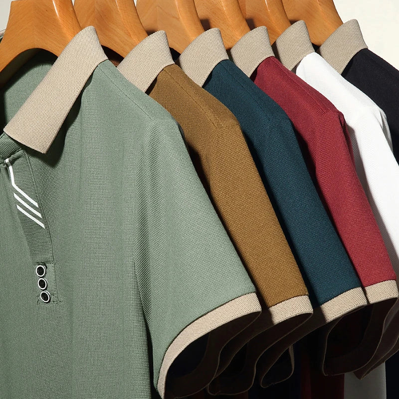 RBB Men's Solid Color Casual Short Sleeve Polo Shirt – Summer Comfortable Top for Business & Leisure