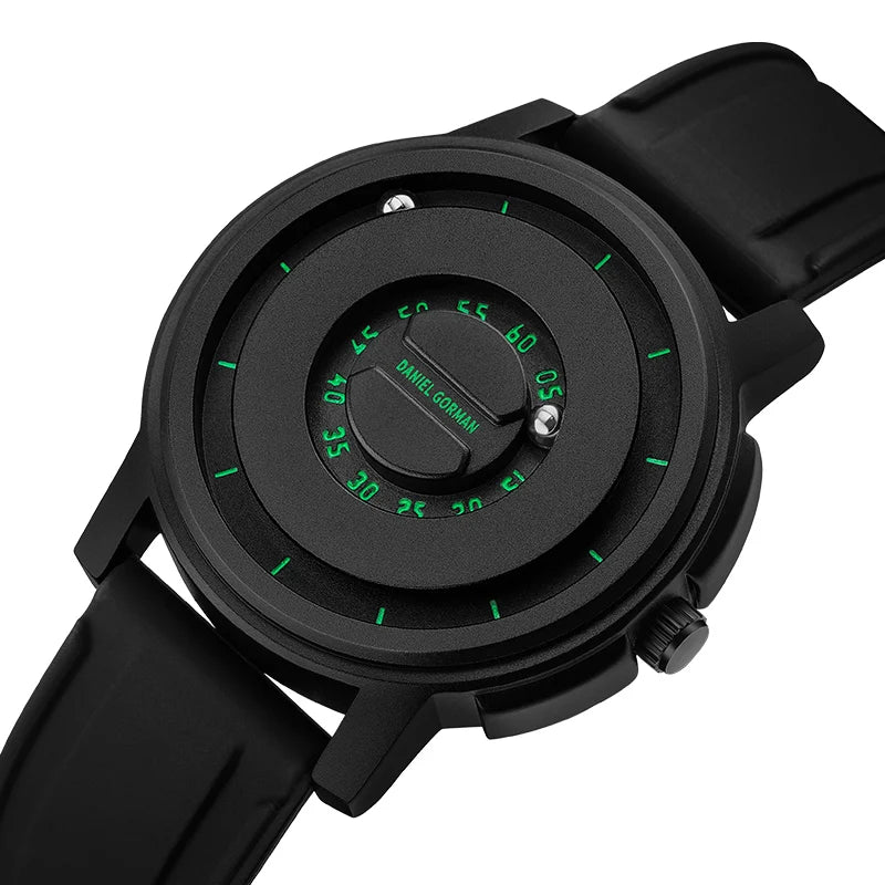 RBB New Men’s Black Stainless Steel Quartz Wristwatch – Magnetic Bead Pointer, Conceptual Dial, Casual Style